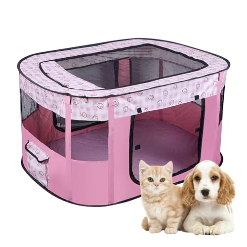 Tierlaufstall, Faltbarer Haustierstall Welpenauslauf Rechteckiges Zelt,für Hund Welpe Freigehege für Hunde,Kaninchen,Katzen und Meerschweinchen, Indoor & Outdoor (Pink-M(80 * 60 * 55cm)) von jackfru