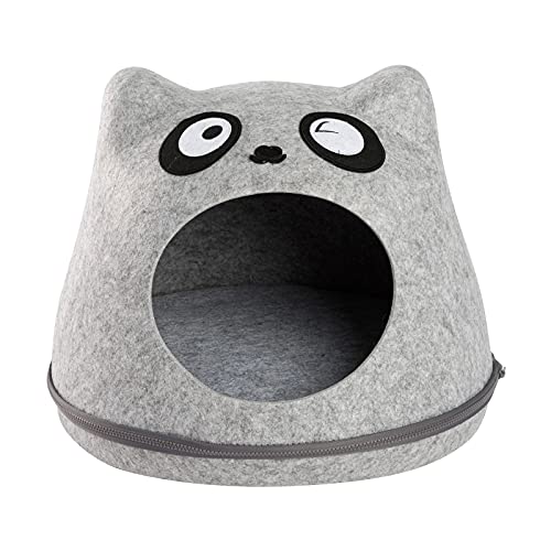 JAMAXX Funny, Katzen-Höhle I Filz Körbchen I Stabil, Standfest, Katzenbett Katzennest Kuschel-Höhle Katzenhaus 43x35x35 Grey Design Panda von jamaxx-pets