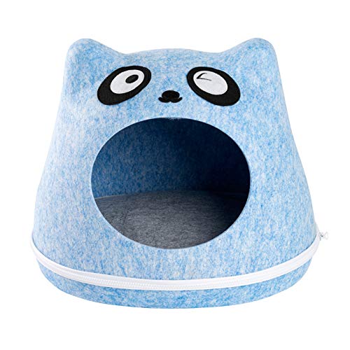 JAMAXX Funny, Katzen-Höhle I Filz Körbchen I Stabil, Standfest, Katzenbett Katzennest Kuschel-Höhle Katzenhaus 43x35x35 Light-Blue Design Panda von jamaxx-pets