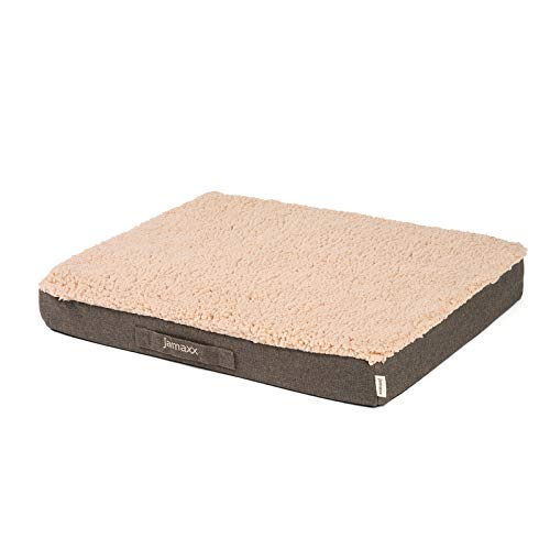 JAMAXX Orthopädische Hunde-Matratze Gelenkschonender Memory Visco Schaum Waschbar Abnehmbarer Bezug aus Lammfell und Oxford Gewebe Wasserabweisend Hundebett PDB1012 (S) 65x50 dunkel-beige von jamaxx-pets