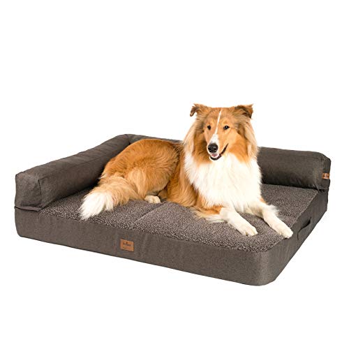 JAMAXX® Premium 2-in-1 Sofa Orthopädisch Memory Foam Matratze EXTRA BREIT - große Hunde Hundekissen Flauschig Kuschelig - Hundebett Waschbar - Dickes VISCO Polster abnehmbar, PDB3014 (L) braun Sherpa von jamaxx-pets