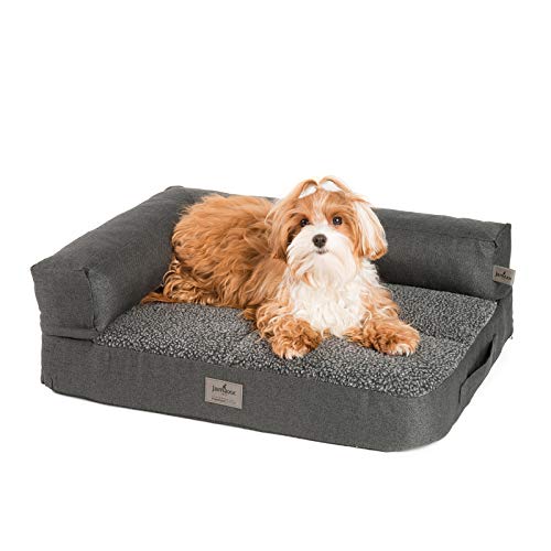 JAMAXX Premium 2-in-1 Hunde-Sofa - Orthopädische Memory Visco Füllung, Abnehmbare Polster und Waschbarer Bezug, Hochwertiger Stoff Lammfell/Sherpa, PDB3014 (S) 65x50 anthrazit von jamaxx-pets