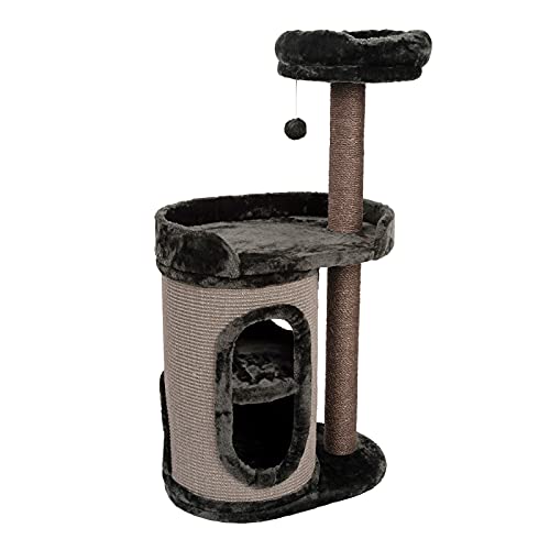 JAMAXX Premium 2-in-1 Kratzbaum & Kratztonne für Katzen, H115cm Stabil Extra-Weiches Kuschel-Plüsch, PCT6007 Dark-Grey von jamaxx-pets