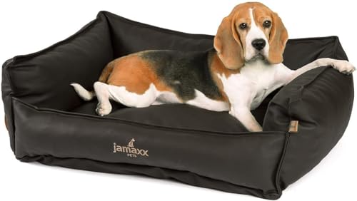 JAMAXX Premium Leder-Sofa Orthopädische Memory Visco Füllung, Hohe Seitenränder, Hunde-Couch mit Kunstleder Bezug, Reißverschluss, Hundebett PDB2019 (M) 90x70 New Anthrazit von jamaxx-pets