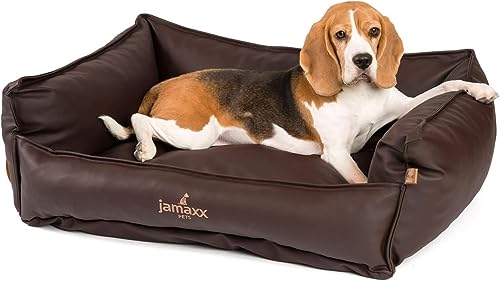 JAMAXX Premium Leder-Sofa Orthopädische Memory Visco Füllung, Hohe Seitenränder, Hunde-Couch mit Kunstleder Bezug, Reißverschluss, Hundebett PDB2019 (nut, 110x80 (XL)) von jamaxx-pets