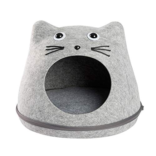 JAMAXX Trendige Katzen-Höhle I Filz Körbchen I Stabil, Standfest, Katzenbett Katzennest Kuschel-Höhle Katzenhaus 43x35x35 Grey Design Tiger von jamaxx-pets