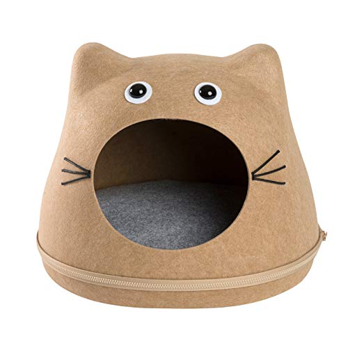 JAMAXX Trendige Katzen-Höhle I Filz Körbchen I Stabil, Standfest, Katzenbett Katzennest Kuschel-Höhle Katzenhaus 43x35x35 beige Design CAT von jamaxx-pets