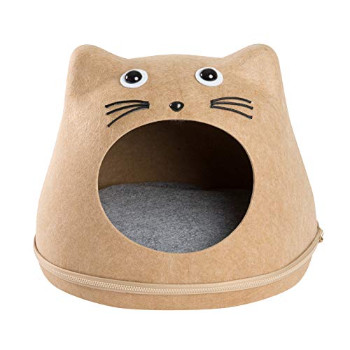 JAMAXX Trendige Katzen-Höhle I Filz Körbchen I Stabil, Standfest, Katzenbett Katzennest Kuschel-Höhle Katzenhaus 43x35x35 beige Design Tiger von jamaxx-pets