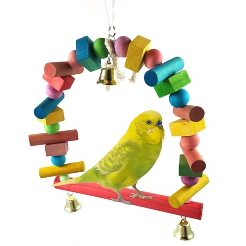 Holzpapageienspielzeug, Vogelkäfig Schaukelspielzeug mit Glocke Kauspielzeug Vogelkäfig Zubehör für Sittiche, Liebesvögel, Finken und andere kleine Haustiere von jamgeery