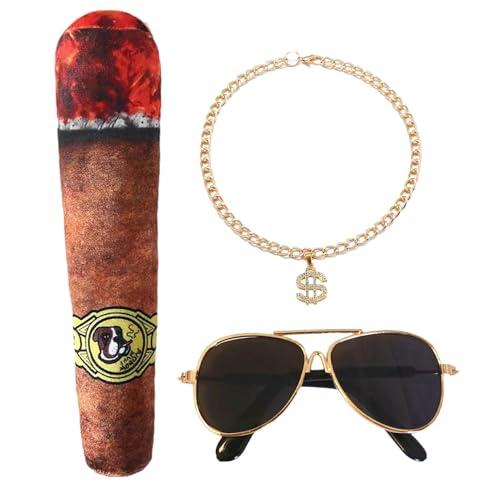 jamgeery Hip-Hop-Hundekostüm, Hip-Hop-Kostüm für Katzen | Set aus Halskette und Sonnenbrille Katze - Katze, Hund, Sonnenbrille, Goldkette, Kostüm, Welpen-Retro-Foto-Requisiten für Haustiere von jamgeery