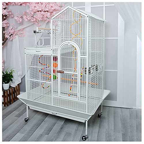 jbshop Vogelkäfig Große Villa Group im Dach-Stil Vogelkäfig-Metallzuchtkäfig-Cockatoo-Parakeet Cage Mobiles Chassis und interaktiver Stand Papageienkäfig von jbshop