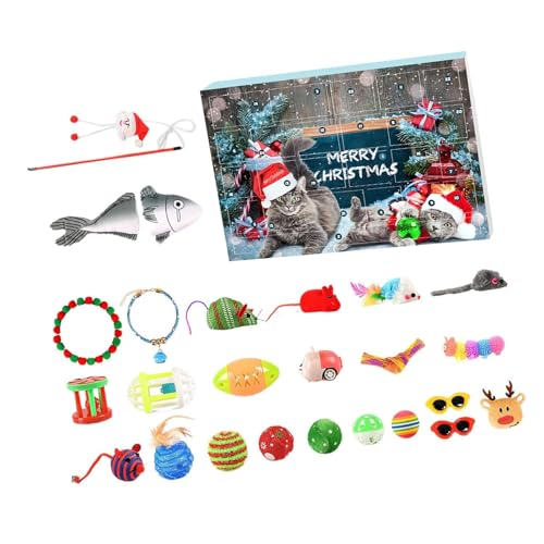 jdstty Adventskalender Katzen Spielzeug mit Cartoon Fischrute Katzen Übung Indoor Spielzeug Katzen Zauberstab Teaser Spielzeug Katzen Stick Spielzeug von jdstty