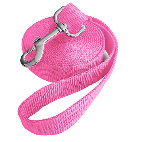 Jackpet Trainingsleine, Leder, 360 ° drehbar, für große, mittelgroße und kleine Hunde, zum Wandern, Wandern, Camping oder Spielen, ideal für Parks und Apportieren, 3 m, Pink von jeckpat