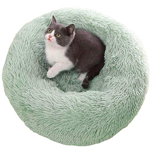 Plüsch-Katzenbett für kleine, mittelgroße Hunde und Haustiere, rund, flauschiger Donut-Kuscheltier, verbesserter Schlaf, rutschfeste Unterseite, maschinenwaschbar, Schwarz, 70 cm (Grün, 60 cm) von jehdfbvssjcbcsvfd