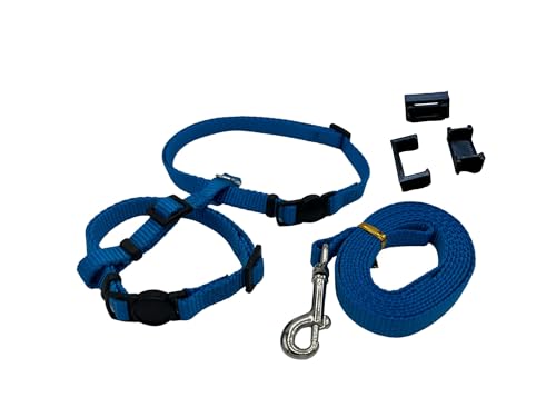 4 in 1 Katzengeschirr - Katzengeschirr für Tracker/Spaziergänge, Halsband mit/ohne Sicherheitsverschluss (Blau, L (3-8kg)) von jezim