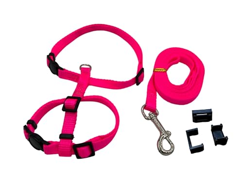 4 in 1 Katzengeschirr - Katzengeschirr für Tracker/Spaziergänge, Halsband mit/ohne Sicherheitsverschluss (Pink, L (3.5-8kg)) von jezim