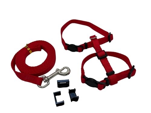 4 in 1 Katzengeschirr - Katzengeschirr für Tracker/Spaziergänge, Halsband mit/ohne Sicherheitsverschluss (Rot, L (3-8kg)) von jezim