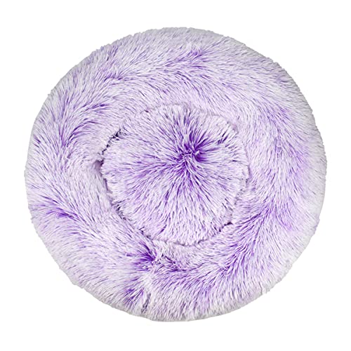 Beruhigendes Hundebett und Katzenbett, Anti-Angst, Donut-Design, wärmend, gemütlich, weich, rund, flauschig, Kunstplüsch, 40 x 40 cm, Violett von jia cool