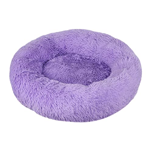 Beruhigendes Hundebett und Katzenbett, Anti-Angst, Donut-Design, wärmend, gemütlich, weich, rund, flauschig, Kunstplüsch, 50 x 50 cm, Violett von jia cool