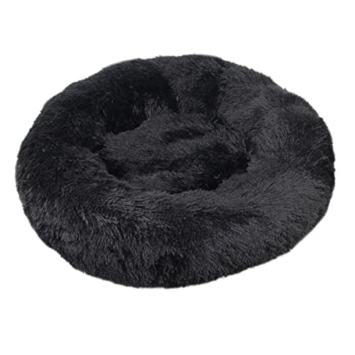 Beruhigendes Hundebett und Katzenbett, Anti-Angst, Donut-Hundebett, wärmend, gemütlich, weich, rund, flauschig, Kunstplüsch, 50 x 50 cm, Schwarz von jia cool