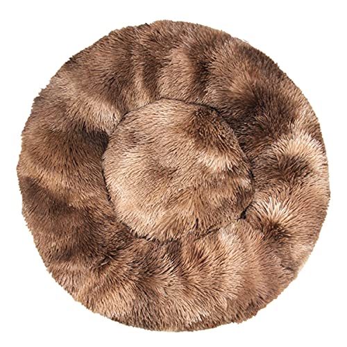 Hundebett, beruhigendes Hundebett und Katzenbett, Anti-Angst, Donut-Design, wärmend, gemütlich, weich, rund, für kleine, mittelgroße Hunde und Katzen, Batik-Kaffee-Farbton: 61 cm Durchmesser von jia cool