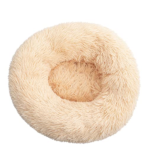 Hundebett, beruhigendes Hundebett und Katzenbett, Anti-Angst, Donut-Design, wärmend, gemütlich, weich, rund, für kleine, mittelgroße Hunde und Katzenaprikose, 50 cm Durchmesser von jia cool