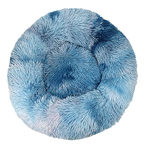 Hundebett, beruhigendes Hundebett und Katzenbett, Anti-Angst, Donut-Hundebett, wärmend, gemütlich, weich, rund, für kleine, mittelgroße Hunde und Katzen, Batikblau, Durchmesser: 89 cm von jia cool