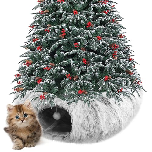 Christmas Cat Tunnel Bed, Cat Tunnel Christmas Tree Skirt for Indoor Cats, Christmas Tree Cat Tunnel with Washable Cushion, Christmas Cat Tunnel for Kitten Medium Large Cat (Grey, 84x15cm) von jiangshan