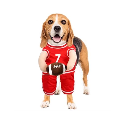 Dog American Football Costume, Dog Football Player Costume with Ball, American Football Dog Costume Funny Dog Costume Clothes, Dog Jersey Cosplay Costume (Red, L) von jiangshan