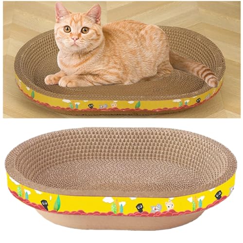 Ovaler Karton Katzenkratzer Bett Liege Couch für Indoor Katzen, Katzenkratzbrett Schützen Möbel Schleifen Kralle Spielzeug, Hochdichte Katzenkratzer Karton Schüssel Nest von jileijar