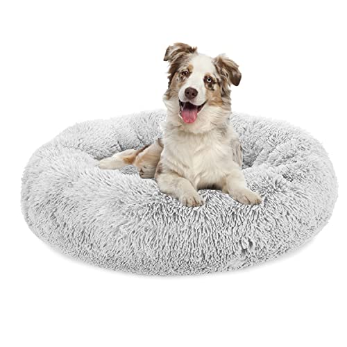 Beruhigendes Plüsch-Hundebett, Donut-Hundebett für kleine, mittelgroße und große Hunde, Anti-Angst, rundes Hundebett, weich, flauschig, beruhigendes Bett für Hunde und Katzen, bequemes Katzenbett, Marshmallow-Kuschelnest, beruhigendes Haustierbett von jincheng