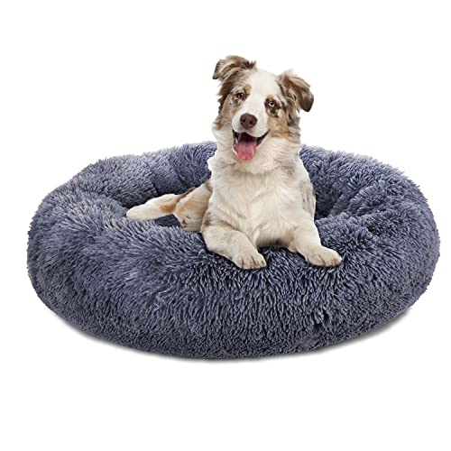 Beruhigendes Plüsch-Hundebett, Donut-Hundebett für kleine, mittelgroße und große Hunde, Anti-Angst, rundes Hundebett, weich, flauschig, beruhigendes Bett für Hunde und Katzen, bequemes Katzenbett, Marshmallow-Kuschelnest, beruhigendes Haustierbett von jincheng