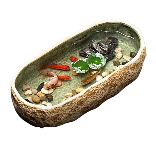 Fisch Tank Keramik Aquarium Schildkröte Tank Keramik Becken Haushalt Kleine Dekorative Keramik Blumentopf Fischschale(Beige) von jingzhe-1125