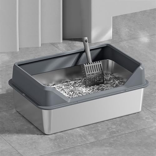 Katzentoilette Katzentoilette aus Edelstahl, Katzentoilette aus Metall, Reinigungswerkzeug for Haustiere for große und kleine Katzen, Kaninchen, leicht zu reinigen Katzenklo(Dark Grey) von jingzhe-1125