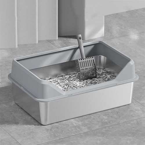 Katzentoilette Katzentoilette aus Edelstahl, Katzentoilette aus Metall, Reinigungswerkzeug for Haustiere for große und kleine Katzen, Kaninchen, leicht zu reinigen Katzenklo(Light Grey) von jingzhe-1125