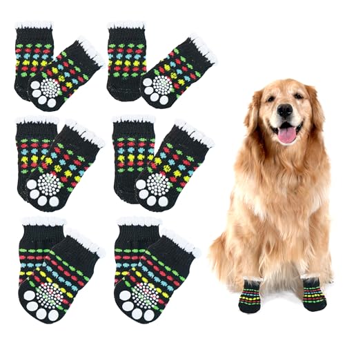 3 Paar Hundesocken Anti Rutsch, Socken Für Hunde Socks Hund 12 Stück (S+M+L) Pfotenschutz Hundeschuhe Indoor Stoppersocken Katzen Antirutschsocken Haustierpfotenschutz, Schwarz von jinminamz