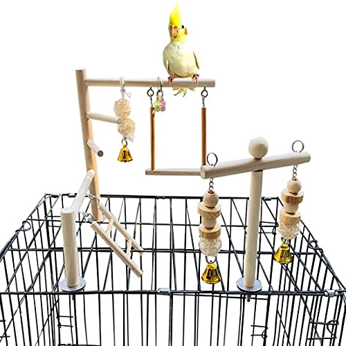 jinshang Vogelspielplatz Papageien Spielstation Sittich Käfig Spielständer Holz Sitzstangen Laufstall Leitern Conure Kauen Klettern Schaukel Spielzeug Vogelkäfig Zubehör für kleine Kakadu von Spre kayou