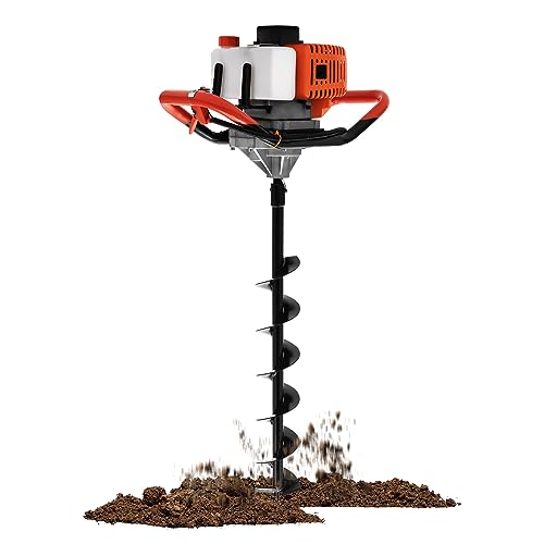 jiumxliu 52CC Benzin Erdbohrer Benzin Erdbohrer 8500rpm Garten Erdlochbohrer 2 Takt Gas gekühlter Motor mit 3 Bohrer 4"/6"/8" für Garten Zaun und Bepflanzung von jiumxliu