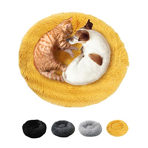 jiuzcare Katzenbett 50x50 cm Haustierbett für Kleine Hunde und Katzen Rund Donut Plüsch Kuschelbett Hundebett Katzenbett Waschbar Flauschig Hundekissen Katzenkissen, Ingwer von jiuzcare