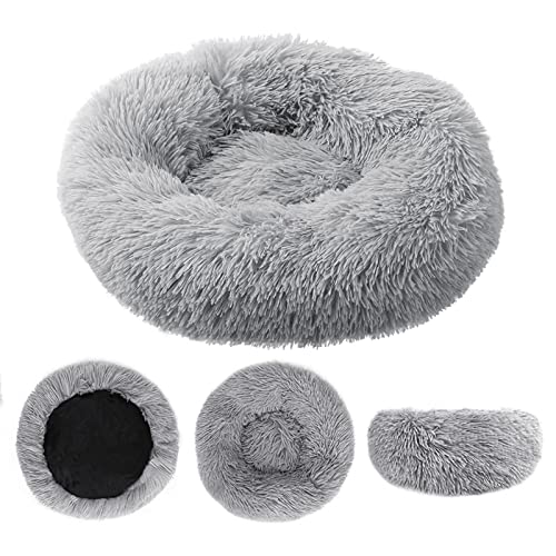 jiuzcare Katzenbett 50x50 cm Haustierbett für Kleine Hunde und Katzen Rund Donut Plüsch Kuschelbett Hundebett Katzenbett Waschbar Flauschig Hundekissen Katzenkissen, Hellgrau von jiuzcare