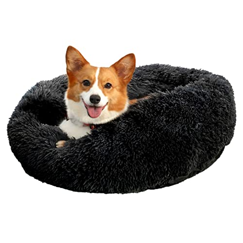 jiuzcare Katzenbett 50x50 cm Haustierbett für Kleine Hunde und Katzen Rund Donut Plüsch Kuschelbett Hundebett Katzenbett Waschbar Flauschig Hundekissen Katzenkissen, Schwarz von jiuzcare