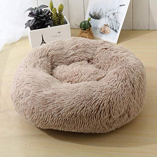 jiwenhua Katz Dog Round Plush Winter Nest Matte Katze Hundebett Matte klein und mittel, Khaki, Außendurchmesser 100cm von jiwenhua