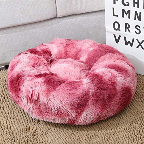 jiwenhua Katz Dog Round Plush Winter Nest Matte Katze Hundebett Matte klein und mittel, Krawatte rot gefärbt, Außendurchmesser 70cm von jiwenhua