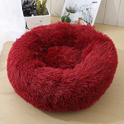 jiwenhua Katz Dog Round Plush Winter Nest Matte Katze Hundebett Matte klein und mittel, Wein rot, Außendurchmesser 100cm von jiwenhua