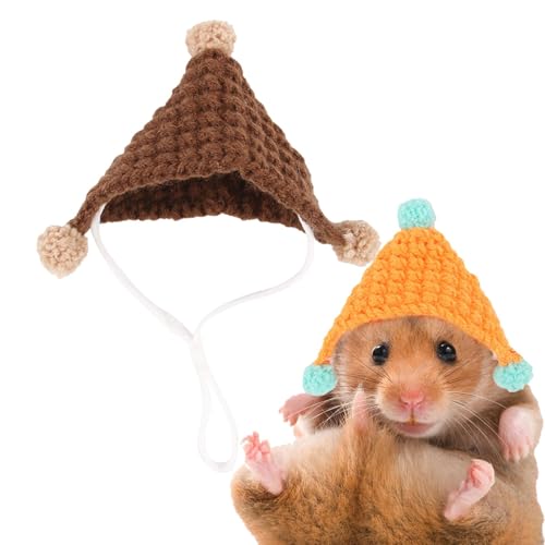 jlceh Hamstermütze, Haustiermütze für Kleintiere,2 Stück gestrickte Haustier-Kopfbedeckungen mit verstellbarem Riemen | Foto-Requisiten, niedlicher Hut für Eidechse, Reptil, Kaninchen, Hamster von jlceh