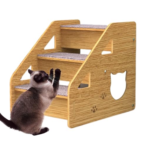 jlceh Hundetreppen und Stufen, Bettstufen für Hunde - 3-stufige Haustiertreppe und Rampe aus Holz für mittelgroße/kleine Hunde und alte Katzen - Hunde-/Katzenleiter, Holz, rutschfest für Betten und von jlceh