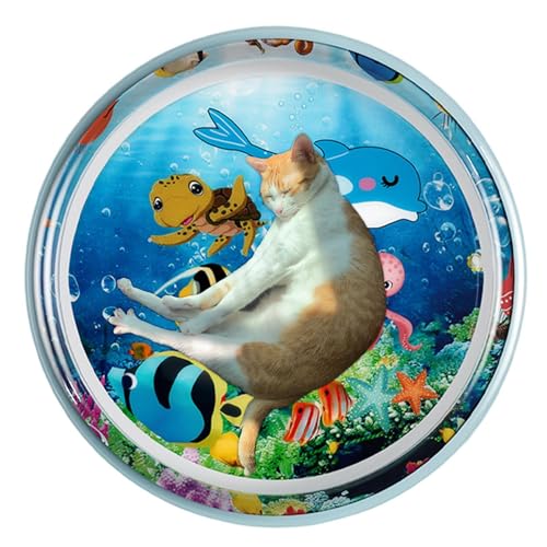 jlceh Wasserspielmatte für Katzen, Wassersensorische Spielmatte für Katzen - Cool Comfort aufblasbare Wassermatte,Katzenspielzeug für gelangweilte Hauskatzen, Haustier-Spielmatte mit Fisch, von jlceh