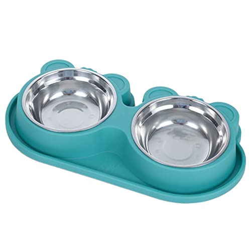 Elegant für Katzennapf Futternapf Set Leckerli Wasserspender Edelstahl 2 in 1 Futter Wasser Schalen Anti-Split Doppelnapf von jojobasec