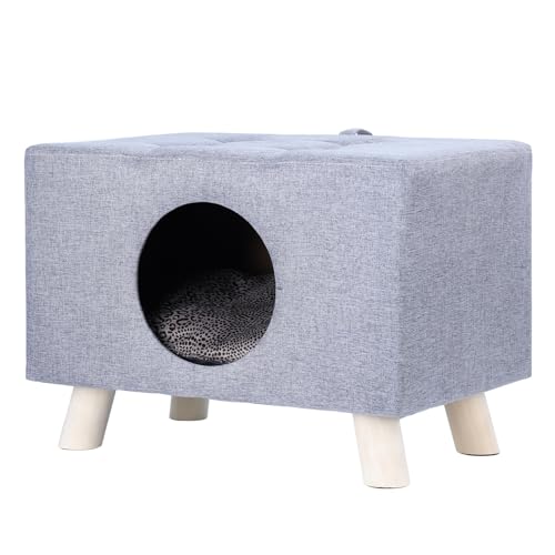 joukares Haustierhaus für Indoor-Katzen, Katzenhöhle aus Holz mit abnehmbarem Kissen, Katzenwürfelhaus Katzenbetten für kleine Katzen und kleine Hunde, 1 Set von joukares