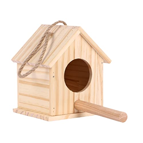 1 x kleine Holzkiste für Papageien, Vogelfutter, Holzkasten, Inkubation, warm, legen, Eiern, Papageien, Paarungsbox, kleines Holzhaus (12,5 x 12 x 15,5 cm), mit Schrauben-Standstange von joyxiwa